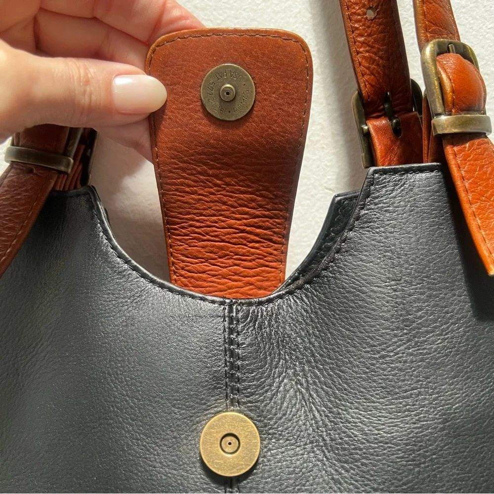 Hara Daviny Genuine Leather Vintage Shoulder Bag Black Brown Double Handle Purse
